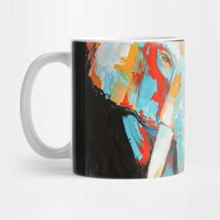 Oil elephant portrait painting in multicolored tones. Mug